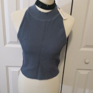 Blue Sleeveless Ribbed Top